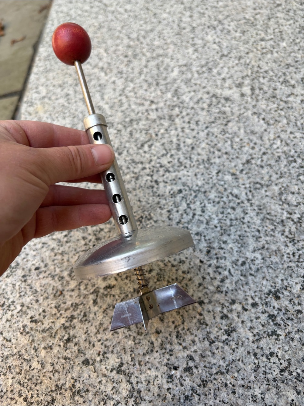 Silver and Red handheld chopper for mason jars